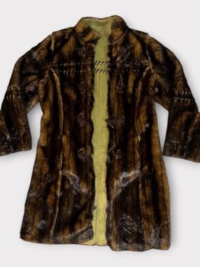NWT Vintage Terry Lewis reversible faux Mink fur coat - green suede coat sz XS